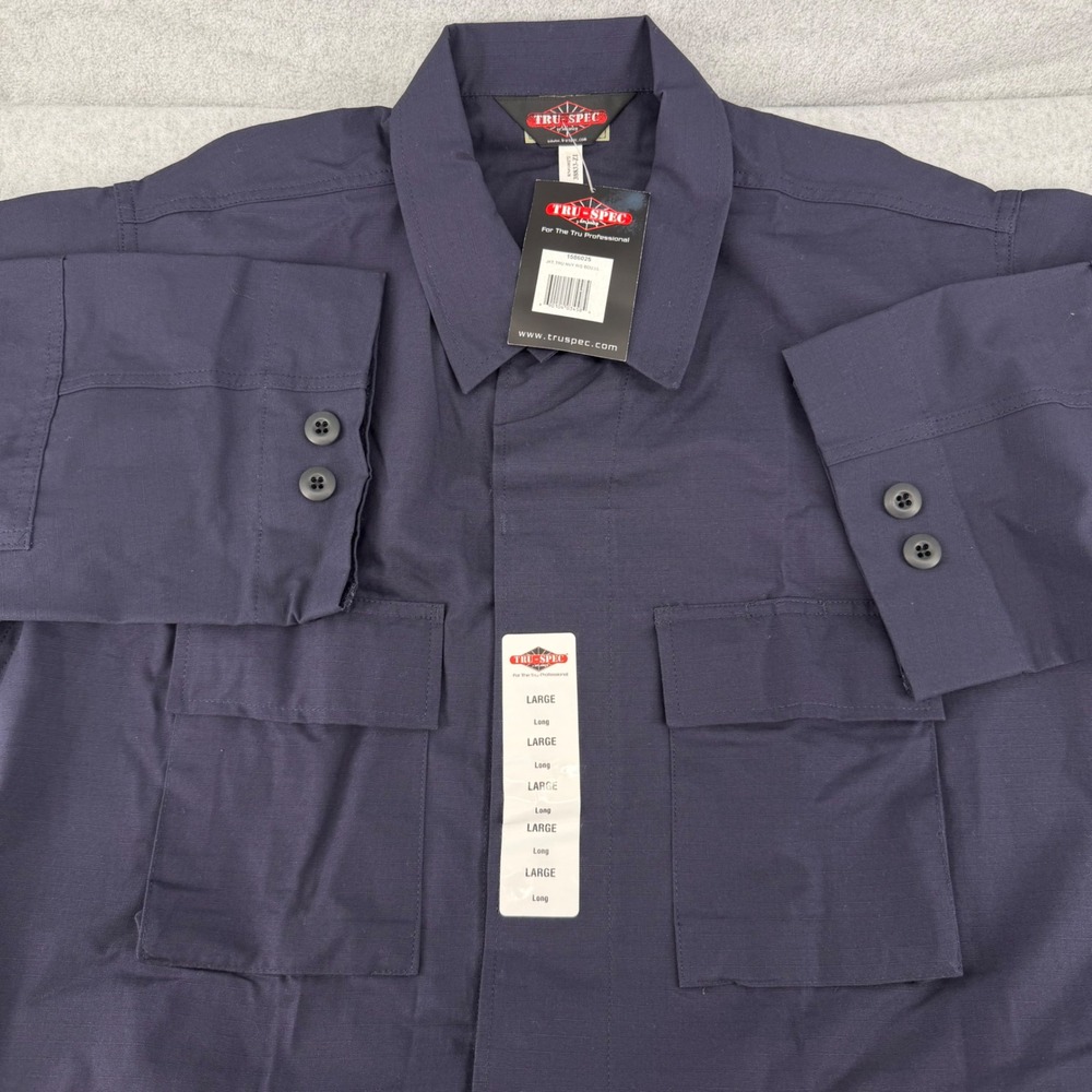 Tru-Spec Men Navy Blue Ripstop BDU Shirt Jacket Large Long 1586025 Tactical NWT